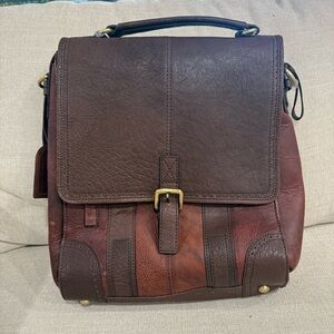 Wine Enthusiast 3-Bottle Brown Two-Toned Leather Wine Tote Bag Backpack